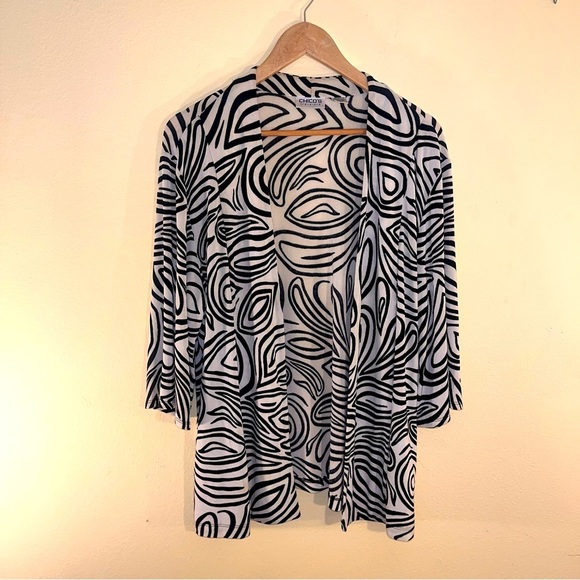 Chicos XL Zebra Abstract Travelers Open Front Cardigan Sweater Lightweight - Picture 1 of 7